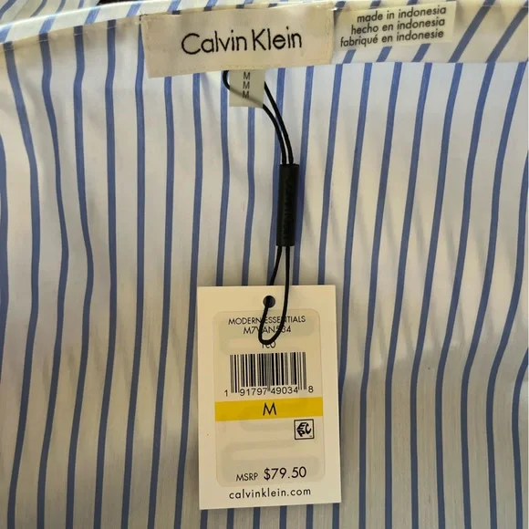 NWT Calvin Klein blue white ruffled neck one cold shoulder blouse - Picture 6 of 8